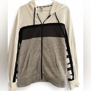 PINK Victoria's Secret Black, White, and Gray Bedazzled Hoodie